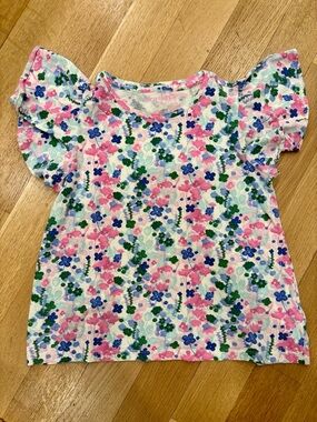 Crewcuts White Tee with Pink, Blue & Green Floral Print